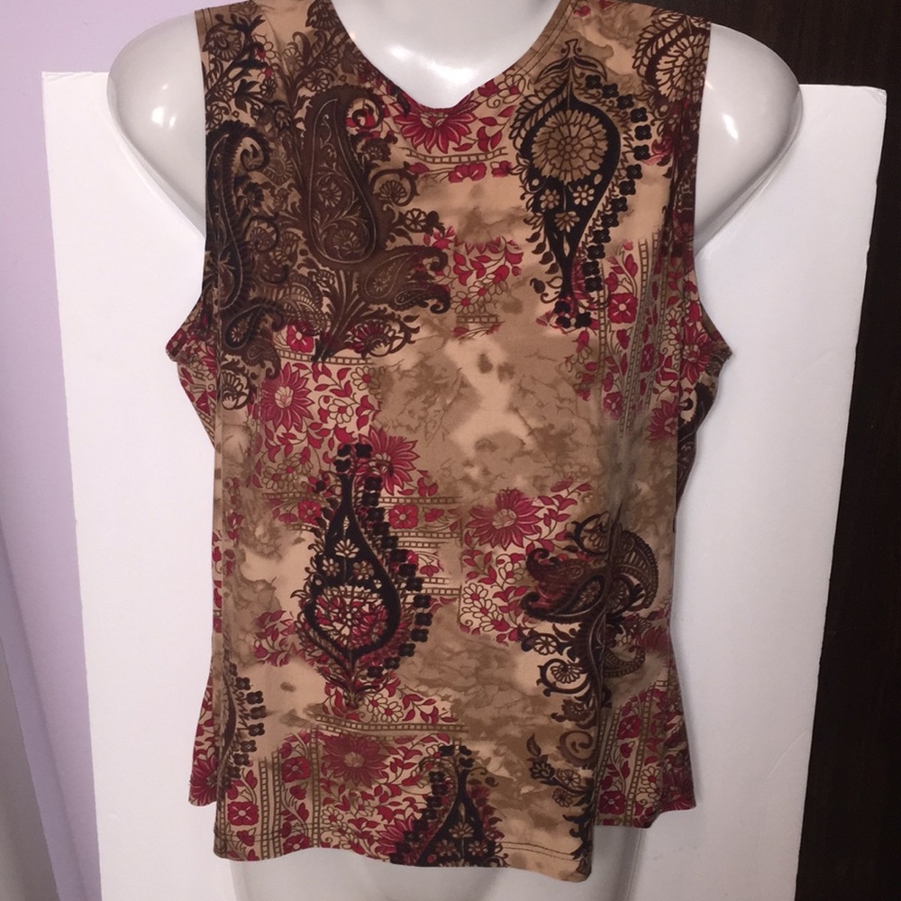 Susan Lawrence brown paisley top. Size Large.